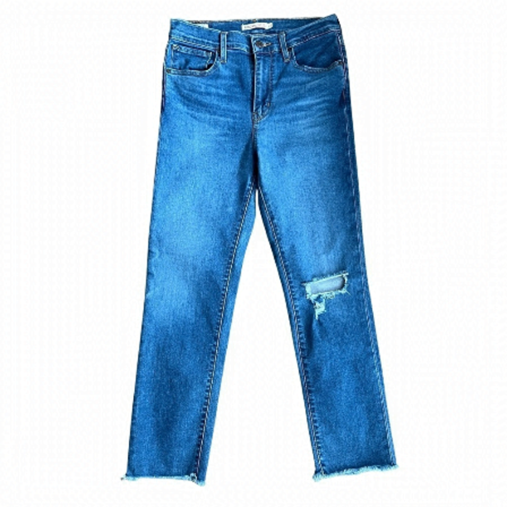 Levi’s 724 High Rise Distressed Denim Straight Crop Ankle Jeans